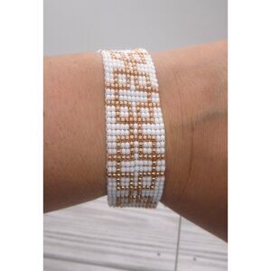 Loom Beaded Bracelet White & Rose Gold